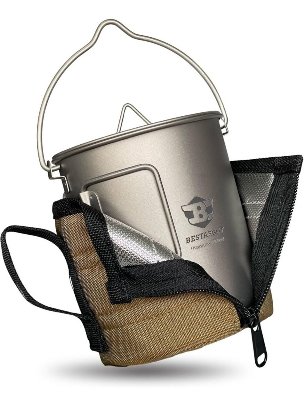 750ml Lightweight Titanium Camping Pot with Heat-Insulating Cup Sleeve